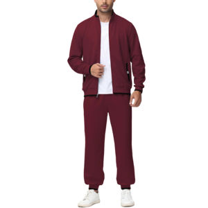 Chándal de Hombre de Color Sólido con Cierre Completo, Corte Regular, con Bolsillos Laterales, Estilo Casual Otoñal, Material de Poliéster Color Granate 2026 - Product Image 5