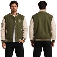 Vêtements de style universitaire classique, corps 100% laine, manches noires, patch en lettres chenille, patchwork, col montant en tricot côtelé rayé