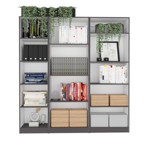 Set di librerie Dupree da 3 pezzi, grigio e bianco, larghe 67 pollici con 14 ripiani per soggiorno - Product Image 2