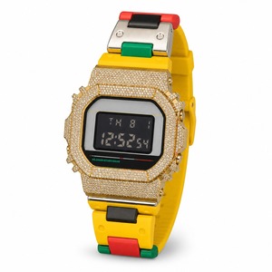 Unisex Digital <b>Watch</b> With Yellow Silicone Band Gold Case Polygon Shape Water Resistant Quartz Movement - Product Image 5