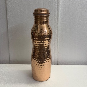 Curved Hammered <b>Copper</b> Water <b>Bottle</b> Pure Ayurvedic <b>Copper</b> Vessel Ergonomic Grip Leakproof Gym Sports Yoga Drinkware - Product Image 1