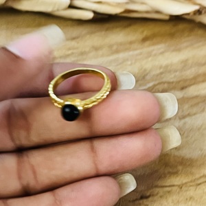 Unique Design Black Onyx <b>Ring</b> 18k Gold Plated Brass minimal <b>Dainty</b> <b>Ring</b> Wheat Texture Wholesale <b>Ring</b> For Women Thine Band <b>Ring</b> - Product Image 6