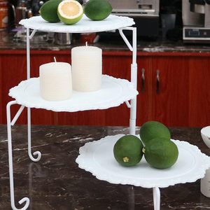 Aluminium <b>Rotating</b> Multi-Layer <b>Cake</b> <b>Stand</b> Foldable Wrought Dessert Display Ladder Cupcake Rack with Pastry Serving Tray - Product Image 6