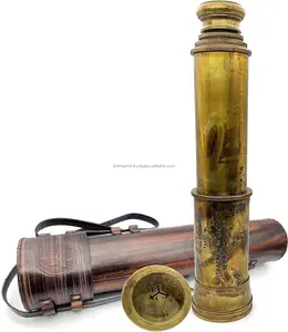 顶级手持式黄铜32英寸雕刻东印度公司1818跟踪望远镜，带皮套