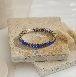 Bracelet en saphir bleu, bijou élégant en or plaqué, cadeau en argent sterling 925, bijoux fins pour femmes - Product Image 3