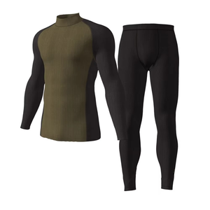 <b>Men's</b> Orange <b>Black</b> Color Blocking <b>Turtleneck</b> Long Sleeve Compression Top And Pants Quick Dry Spandex Polyester Kit All Seasons - Product Image 4