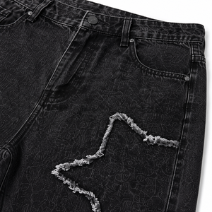 Jeans Negros Desgastados para Hombre, 12 OZ |   Pantalones Vaqueros Holgados con Detalles Desgarrados |   Jeans de Estilo Urbano - Product Image 6