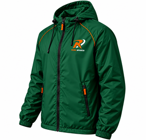 Chaqueta Cortavientos Verde Sólida con Capucha para Hombre, Ligera, con Cierre y Bolsillos Delanteros con Cremallera, 100% Poliéster, Delgada, para Deportes de Primavera y Uso en Equipo - Product Image 2