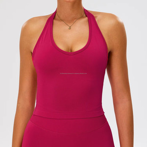 Scoop Neck Halter <b>Crop</b> <b>Top</b> Women's Yoga Set Solid Colour Breathable Spandex Polyester High Waist Two Piece Activewear - Product Image 4