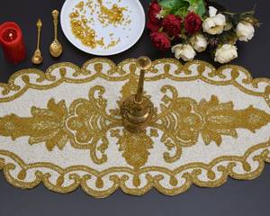 Luxury Embroidered Gold Floral <b>Table</b> <b>Runner</b> Polyester Wedding Decor India Made Hand Washable - Product Image 4