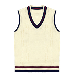 Gilet sans manches en tricot crème pour homme, col en V, motif torsadé, couleur unie, en acrylique, pour l'automne - Product Image 1