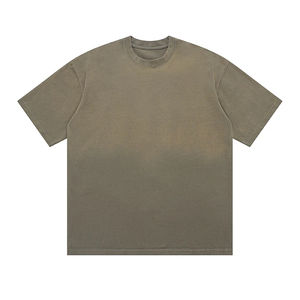 T-shirt en coton molletonné pour homme avec logo personnalisé, bords contrastants, effet soleil délavé, vintage, délavé à l'acide, sérigraphie, coupe oversize, couleur unie - Product Image 1