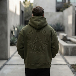 Sudadera con Capucha para Hombre, Color Verde Oliva, Tejido Grueso Lavado, Estilo Oversize, Logotipo Grabado, Ropa Urbana, OEM ODM - Product Image 6