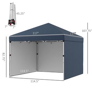 Gazebo Pop-up Blu Navy 3x3m con Pareti Laterali, Borsa per il Trasporto e Sacchi di Peso - Altezza Regolabile per Feste - Product Image 3