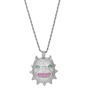 Hip Hop Little Monster Sweater <b>Chain</b> Pendant <b>Iced</b> <b>Out</b> Cubic Zirconia Sparkling Bling Jewelry Charm Necklace Gift For Men Women - Product Image 4