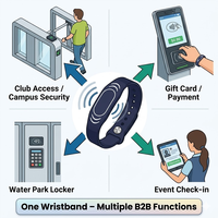 Bracelet en silicone NFC RFID avec puce 1K, logo sérigraphié, puce réinscriptible pour cartes de membre et systèmes de paiement hôtelier