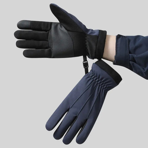 Gants d'hiver unisexes bleu foncé compatibles avec les écrans tactiles, en matière synthétique, avec sangle de poignet réglable pour l'extérieur - Product Image 6