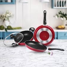 Red Aluminum Non Stick Cookware Set with Glass Lid <b>Induction</b> Compatible Frying Pan Soup <b>Pot</b> <b>for</b> Gas Stove - Product Image 4