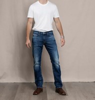 Jean en denim bleu tricoté pour homme, coupe droite, en coton stretch, décontracté, délavé, coupe classique, durable, streetwear, 250 GSM, taille mi-haute, vente en gros