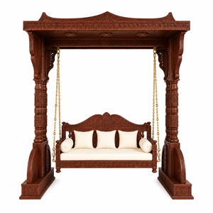 Balançoire Jhula en bois sur mesure pour espace de dessin, sculptée à la main en teck massif, balançoire d'intérieur 3 places, fabricant de Jhula en teck - Product Image 4