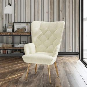 Fauteuil d'appoint convertible en velours, style Mid-Century Modern, durable, capitonné avec boutons, dossier ailé, pieds en métal, pour salon, bureau à domicile, appartement - Product Image 2