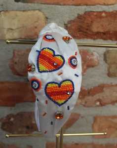 Heavy Duty Orange Beaded Heart <b>Headband</b> Trendy Fashion Handmade Rhinestone Embroidered Knot Comfortable Soft <b>Headbands</b> 2026 - Product Image 2