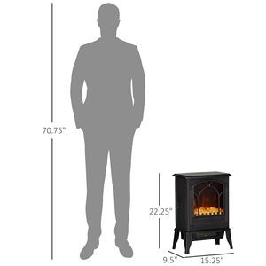 Chimenea Eléctrica Independiente de 750W/1500W en Color Negro con Efecto de Llama Realista y Protección Contra Sobrecalentamiento - Product Image 3