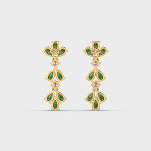 Flower Shape Drop <b>Earrings</b> With Green Gemstones And Round Brilliant Cut <b>Diamonds</b> 18K Gold Plated Women's Luxury Jewelry - Product Image 4