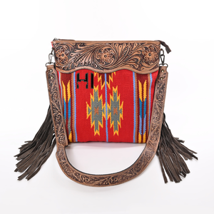Bolso bandolera de cuero con pelo de vaca |   Bolso con flecos de girasol hecho a mano |   Bolso de Hombro Estilo Bohemio Occidental - Product Image 3