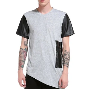 Camisetas de manga larga de cuero de talla grande de ajuste holgado para hombre, camisetas alargadas de verano de media manga, ropa de calle transpirable - Product Image 2