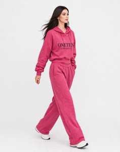 ONETEN Women <b>Pink</b> Hooded Tracksuit Set Letter Print Loose Fit <b>Sweatshirt</b> and Wide Leg Pants - Product Image 3