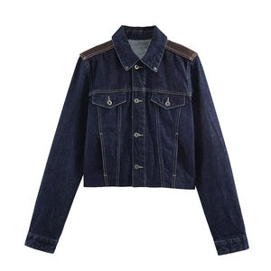 Nouvelle veste en jean utilitaire en jacquard avec strass pour femmes violettes personnalisées avec manches longues et revers décontracté - Product Image 1