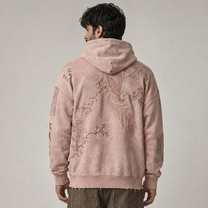 Vintage Embroidery Hoodie Distressed Wash Casual <b>Pullover</b> Sweatshirt with Stylish Details and Comfortable Fit <b>Men</b> - Product Image 5