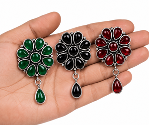 Fournisseur en gros de boucles d'oreilles bohèmes en argent oxydé avec pierres précieuses turquoise serties en clos pour femmes |   Usine directe - Product Image 4