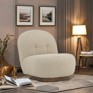 Sillón Moderno de Tela Suave Marrón Beige, Respaldo Sólido, Patas de Madera de Nogal, Silla de Estilo Mid-Century para Área de Lectura - Product Image 1