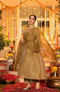 Ensemble Kurta et pantalon en soie Chanderi pour femme, tenue de fête ethnique, avec dupatta, vêtements traditionnels, séchage rapide, convient à toutes les saisons - Product Image 2
