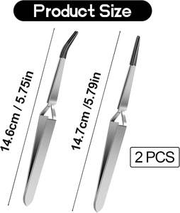 UBI Juego de 2 Pinzas de Bloqueo Cruzado Inverso de Acero Inoxidable con Puntas de Goma PVC, Curvas y Rectas Dentadas, Duraderas para Pestañas - Product Image 6