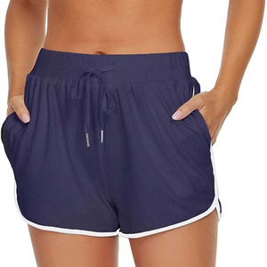 <b>Women's</b> Mid Waist Drawstring Shorts Solid Color Breathable Quick Dry Regular Fit Casual Gym Wear with Pockets Spandex <b>Navy</b> <b>Blue</b> - Product Image 1