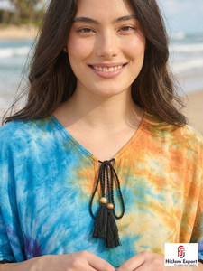 Elegante Vestido Kaftán de Rayón Estampado hasta la Rodilla para Mujer, Corte en A, Ecológico, con Patrón Geométrico, Holgado, para Playa o Resort - Product Image 4