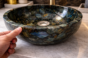 Labradorite Stone Vessel Sink Round Natural Gemstone Wash <b>Basin</b> Manufacturer Supplier Wholesale Export Bathroom <b>Basin</b> - Product Image 6