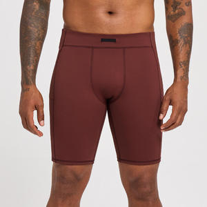 Men's Solid Burgundy Compression Shorts Mid Waist Elastic Breathable Knitted Spandex Nylon Casual Workout Shorts - Product Image 1