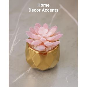 Vasi in Ceramica Rosa Dorata con Piccole Piante Succulente Artificiali, Decorazioni Natalizie per Interni, Frutta Natalizia in Ceramica Dorata - Product Image 4