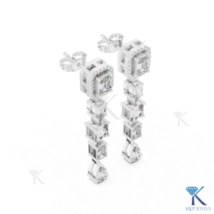 Pendientes de Diamantes Cultivados en Laboratorio CVD con Corte Mixto, Corte Esmeralda Halo, Oro Sólido de 14K, Joyería de Lujo para Novia - Product Image 5