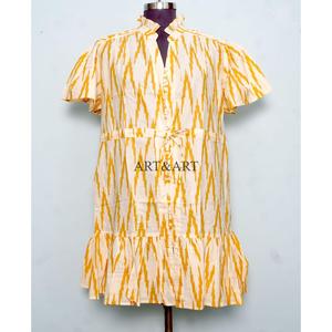 Vestido corto de algodón puro suave para mujer, con estampado floral hecho a mano, minimalista, informal, para fiesta, formal, para dama de honor, vestido maxi. - Product Image 2