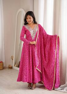 Salwar Kameez rose imprimé numériquement, coupe ample, longueur ras du sol, tenue traditionnelle indienne et pakistanaise pour mariage, robe pour femme - Product Image 3