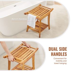 Banc de douche en teck 22 x 14,4 x 18,5, tabouret de douche en bois imperméable avec étagère de rangement, pieds antidérapants, capacité maximale de 300 lb, mobilier de salle de bain - Product Image 5