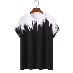 T-shirt personnalisé pour homme, imprimé abstrait noir et blanc, manches courtes, col rond, streetwear décontracté, fabricant en gros - Product Image 1