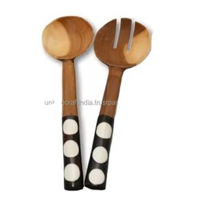 Juego de cucharas de arte MughalCraft Meena | Cucharas de mesa de madera pintadas a mano con esmalte Azul Real-dorado inspirado en patrones Heritage - Product Image 1