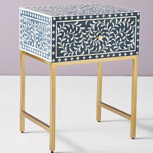Mesa de Noche y Gabinete de Lujo con Incrustaciones de Hueso, Artesanía Contemporánea Tradicional Personalizada, para Sala de Estar, de la India - Product Image 2