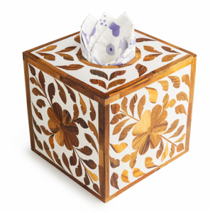 Caja de pañuelos cuadrada de calidad antigua hecha a mano con incrustaciones de hueso para decoración del hogar de Handmade Collection - Product Image 1